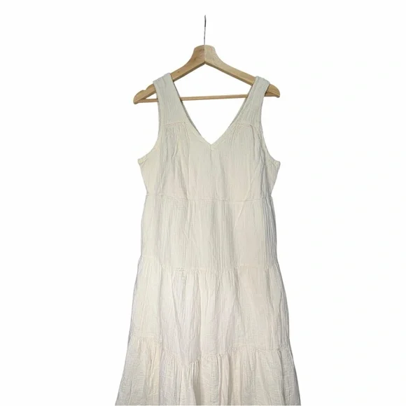 Quince 100 organic cotton gauze tiered maxi dress antique Cream color large - Picture 2 of 11